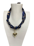 Scarf Charm Necklace Navy Heart