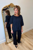 Check Print Gauze Blouse Black