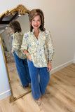 Umgee Floral Print Blouse Olive