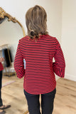 Multiples 3/4 Flounce Sleeve Top Crimson