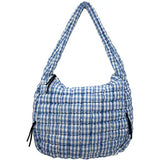 Gingham Quilted Puffer Handbag Blue
