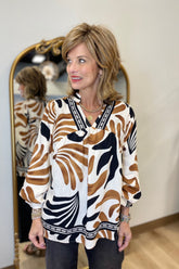 Umgee Boho Swirl Blouse Brown