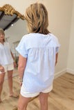 Renuar Pinstripe V Neck Blouse Blue