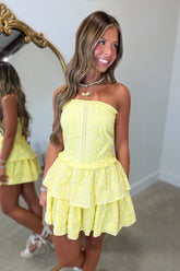 Sunny Day Eyelet Lace Tube Dress Yellow
