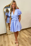 Double Bow Accented Dress Blue