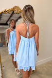 Blue Rose Halter Tiered Dress