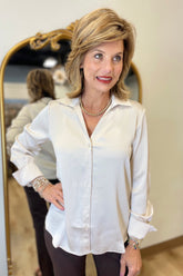 Renuar Textured Turn Up Cuff Blouse Oyster