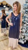 Tempo Paris Frosted Glam Sequin Tank Dress Navy