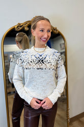 Charlie B Après-Ski Jacquard Crew Neck Sweater - Ecru