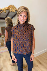 Umgee Velvet Damask Top Rust