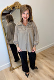 Umgee Raw Edge Trimmed Blouse Mocha