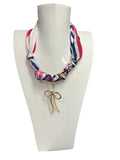 Scarf Charm Necklace Bow Pink Navy