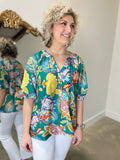 Umgee Neon Paisley Blouse Teal