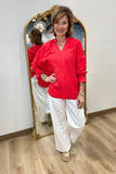 Blaire Split Neck Blouse Red