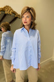 Renuar Button Front LS Blouse Blue Stripe