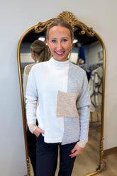 Renuar Contrast Front Pocket Sweater Ivory