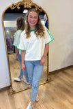 Contrast Band French Terry Top Cream Green