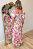 Iris Blooms Smocked Bodice Dress Lime