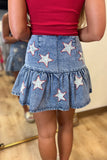Star Sequins Washed Denim Skirt