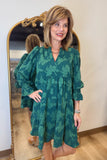 Umgee Embossed Floral Dress Green