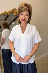 Renuar Split Neck Blouse Creme