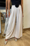 Wide Leg Pant w Flower Belt Ecru