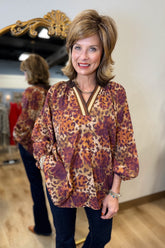 Umgee Animal Print Blouse Latte