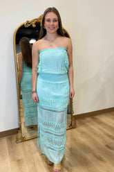 Beach Night Strapless Dress Aqua