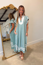 Umgee Trim Detail Midi Dress Mint