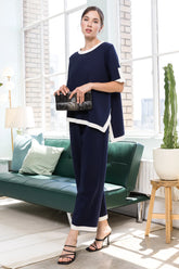 Joh Kaya Crepe Knit Pant Set Navy