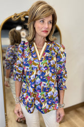 Umgee Autumn Floral Blouse Brown