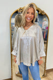Metallic Glint Batwing Top Pearl