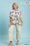 Umgee Ric Rac Trimmed Printed Blouse Cream