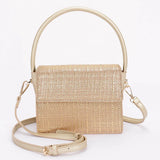 Metallic Faux Straw Top Handle Bag