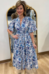 Dylan Brenna Cinch Waist Dress Blue