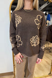 Charlie B Embroidered Sweater Brown