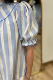 Umgee High Ruffle Neck Stripe Top Blue
