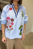Umgee Flower Embroidered Top Periwinkle