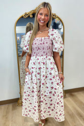 Rosy Darling Smocked Bodice Dress Ivory