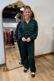 V Neck Scuba Stripe 2 Piece Set Green