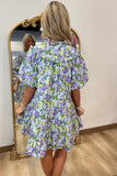 Floral Dream Puff Sleeve Dress Purple-Blue