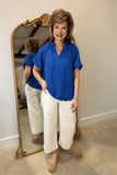Umgee Split Neck Top Ocean