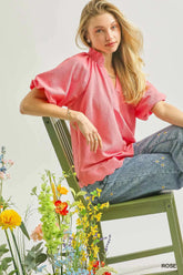 Umgee Split Neck Top Rose