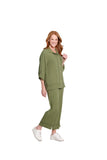 Multiples Button Front Fringe Accent Top Olive