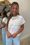 Color Burst Striped Short Sleeve Sweater