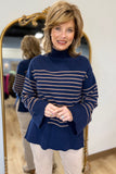 Charlie B Stripe Mock Neck Sweater Navy