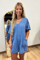 Ballpark Babe Mineral Washed Romper Denim