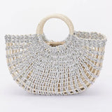 Metallic Faux Straw Tote Bag w/ Pouch