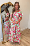 Iris Blooms Smocked Bodice Dress Lime