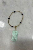 E Newton Signature Cross Small Gold Pattern 2mm Bead Bracelet Onyx